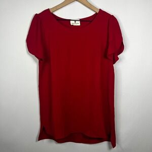 Betsy's Boutique Shop Top Women M/L Chest 38" Red Short Sleeve Knit‎ Blouse